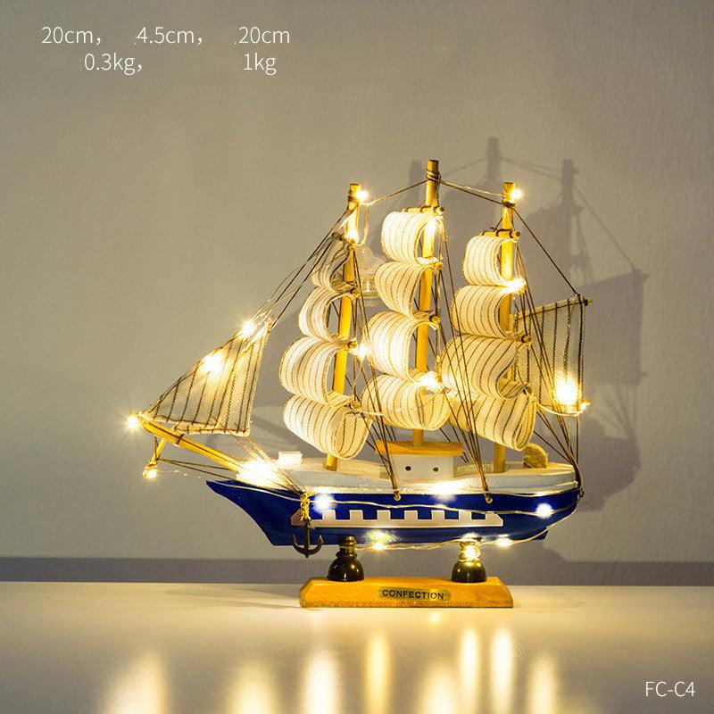 Paxley | Wooden Ship Decor | Maritime Style | Decorative Ornament 20CM blue light