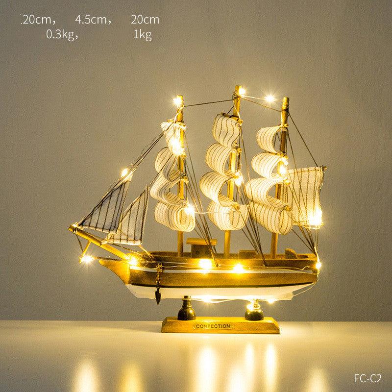 Paxley | Wooden Ship Decor | Maritime Style | Decorative Ornament 20CM white edge light
